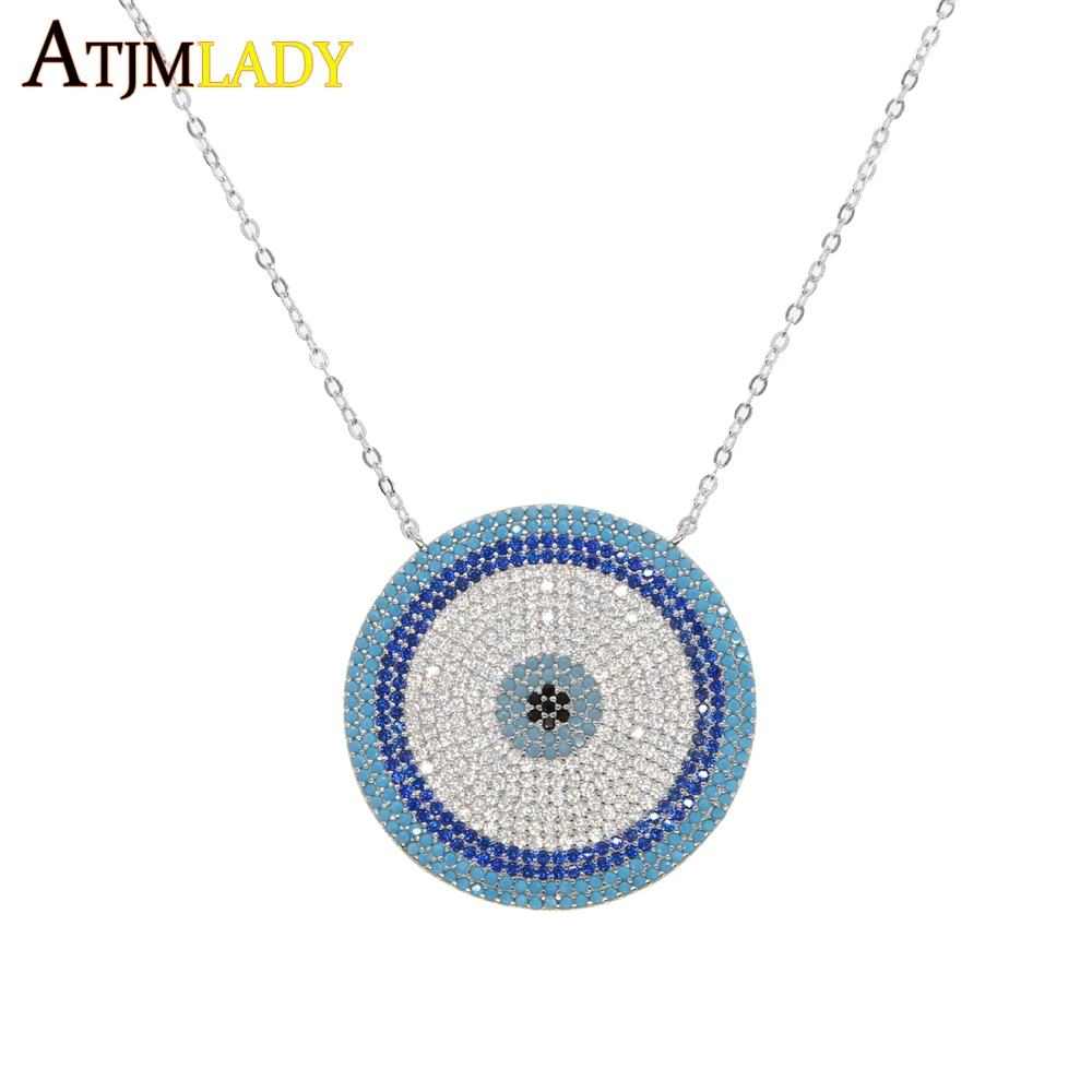 

2019 New Micro zirconia Greek Evil Eye Charm Silver color Lucky Blue Eyes Necklace Elegant Women Girls Exquisite Gift Jewelry