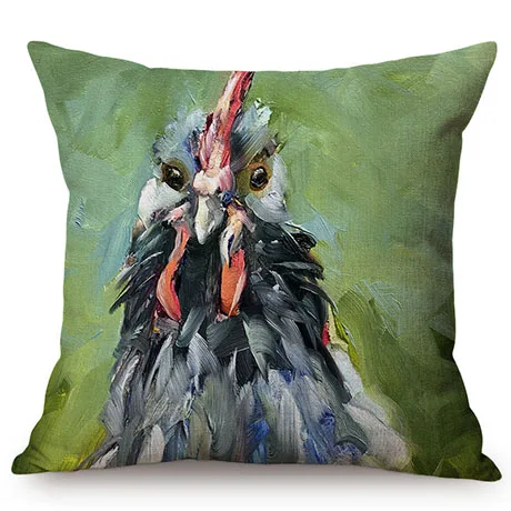 Hen Rooster Colorful Oil Painting Art Sofa Decoration Cushion Cover Rural Poultry Chicken Style Cotton Linen Square Pillow Case M082-7