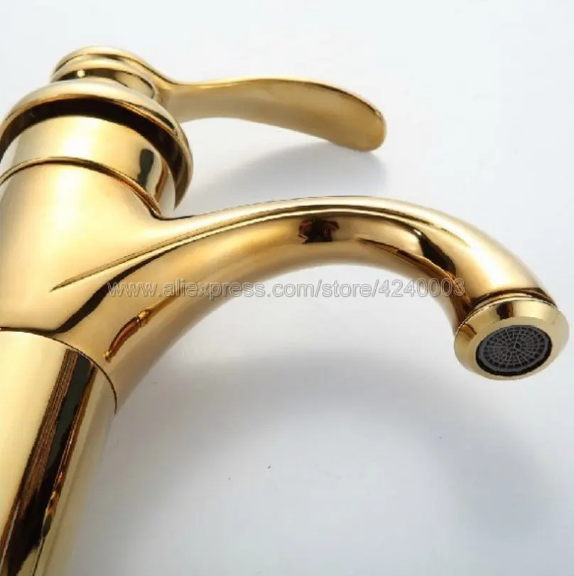 Polished Golden Bathroom Faucet Deck Mounted Basin Mixer Faucet Chrome Sink Tap Vanity Hot Cold Water Faucet Kgf059