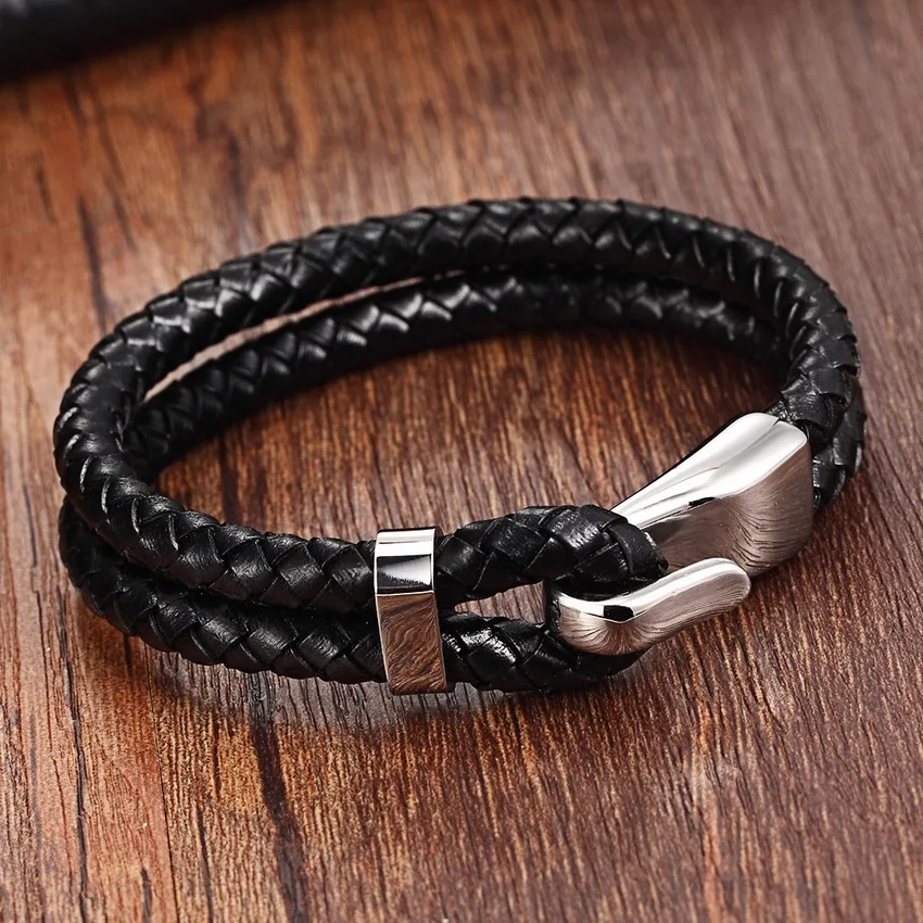 Aliexpress.com : Buy Silver Genuine Leather Stainless Steel Bracelet ...