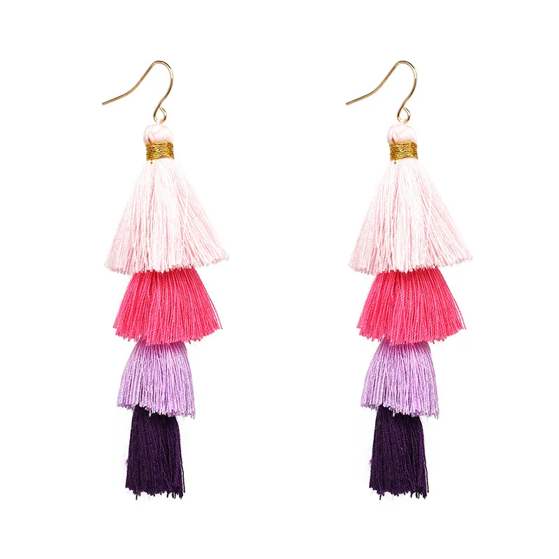 

4 Strands Gabriela Ombre Fringe Drops Earrings Shimmy Statement Trend Tassels