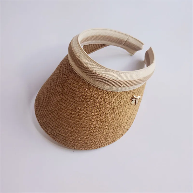Новая женская солнце Шапки женский бантом козырек Кепки s Hand Made соломенные летние Кепки Повседневное Солнцезащитная шляпа с пустым верхом блестящая пляжная кепка bone - Цвет: 4