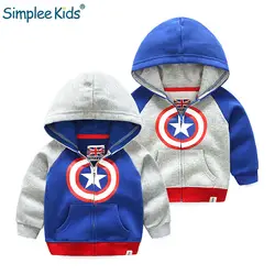 Simplee/Детские топы для мальчиков с изображением Капитана Америка и щита, детская одежда, куртка с капюшоном, пальто, осенняя одежда