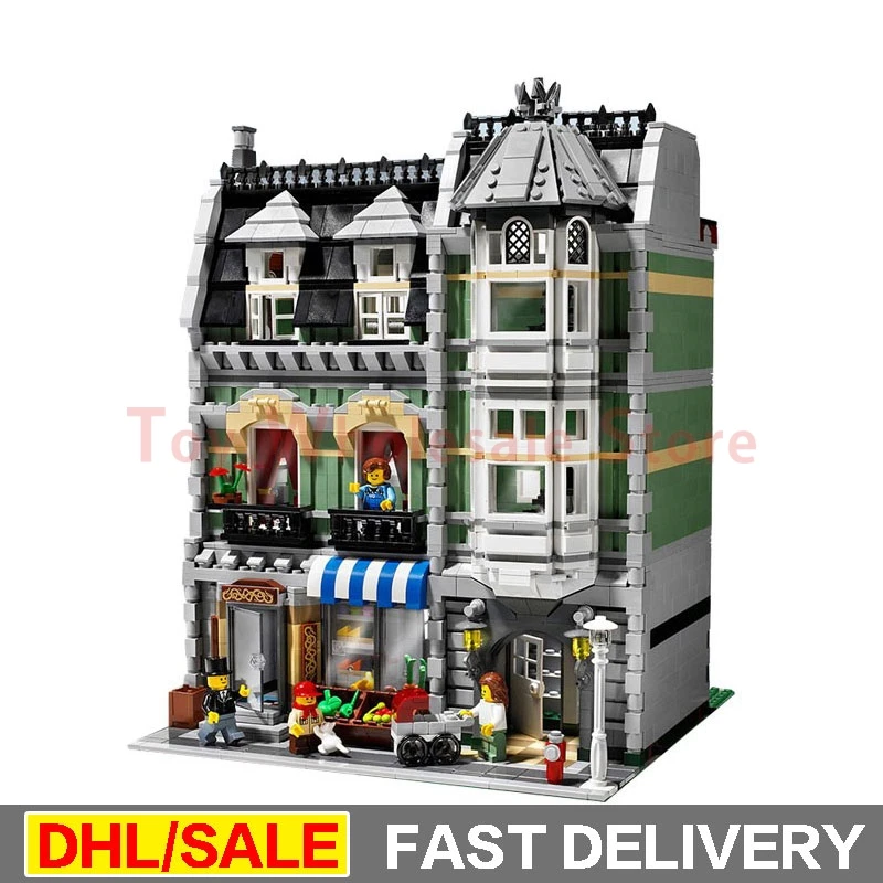

With light Lepin 15008 2462Pcs City Street Green Grocer Model Building Kits Blocks Bricks Educational toy Clone 10185