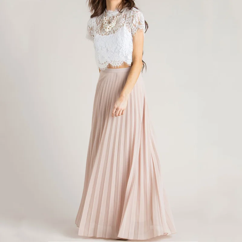 Пыльно-розовая женская шифоновая Макси-юбка с молнией на талии, А-линия, длина в пол, длинная Макси плиссированная шифоновая юбка, персонализированные женские юбки