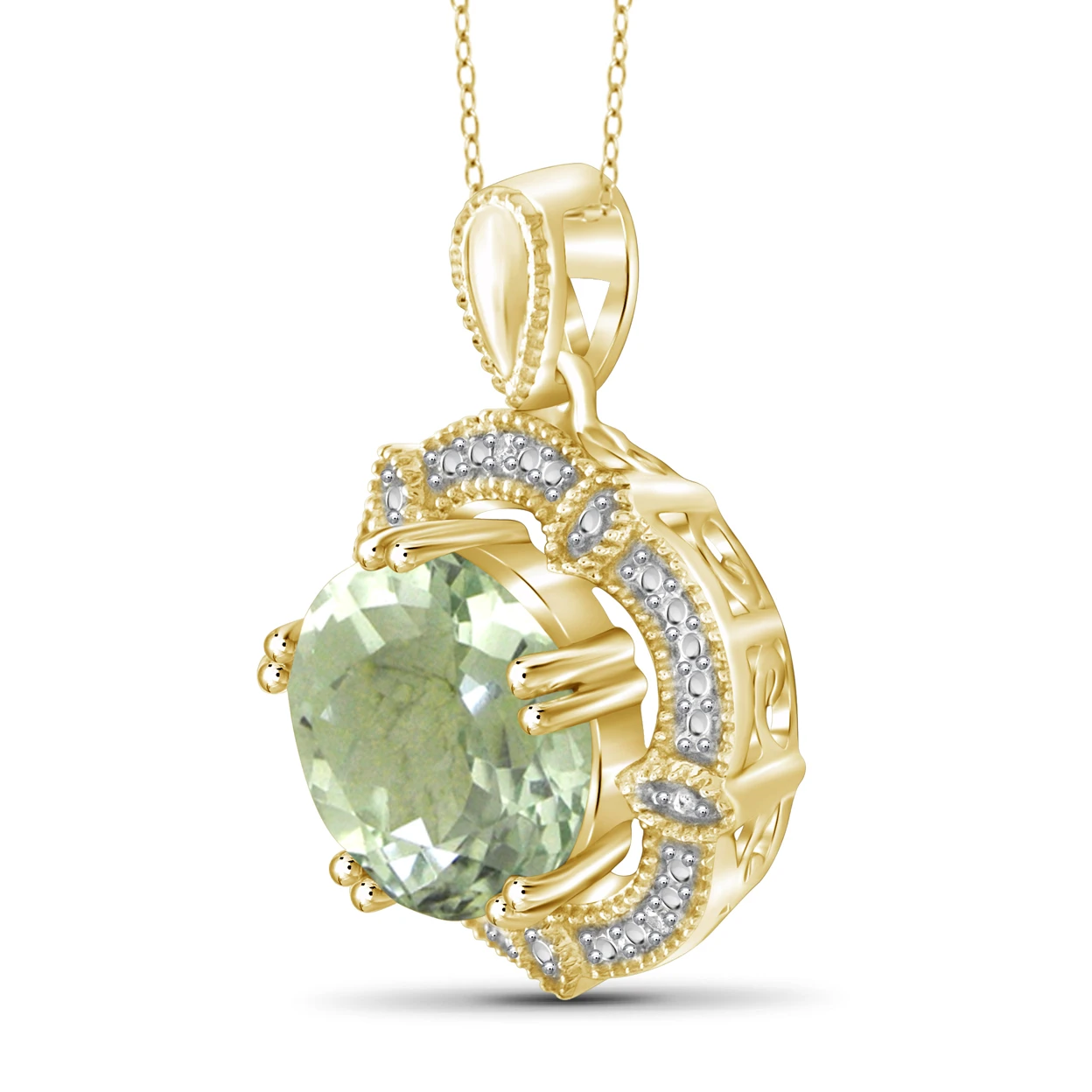JewelonFire 3 1/2 Carat T.G.W. Green Amethyst & White Diamond Accent 14kt Gold Over Silver Pendant (1)