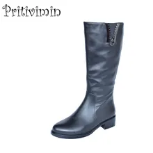 Мода для девочек каблук Плюшевые Подкладка длинные женские зимние ботинки botas mujer Женская обувь из коровьей кожи Bottes Femmes pritivimin FN3