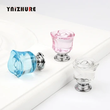 YNIZHURE New Creative Crystal Rose Glass Cabinet Glass Knob Kitchen Wardrobe Door Cabinet Drawer Cabinet Handle Dressing Table