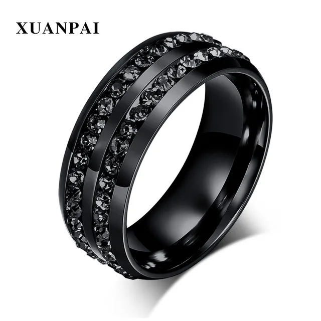 Xuanpai New Stylish Men Women S Rings Black Crystyal 8mm Xuanpai New Stylish Men Women S Rings Black Crystyal 8mm Stainless Steel Wedding Bands