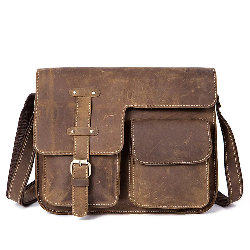 خمر 100% حقيبة جلد طبيعي الرجال حقيبة رسول Crossbody أكياس العلامة التجارية جلد البقر الطبيعي حقيبة كتفية للسفر للرجال