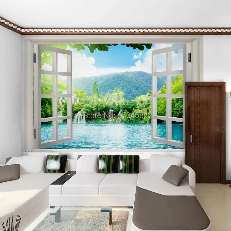 Пользовательские 3D Настенные обои за окном природа пейзаж озеро лес фото обои Гостиная Papel де Parede 3D Sala