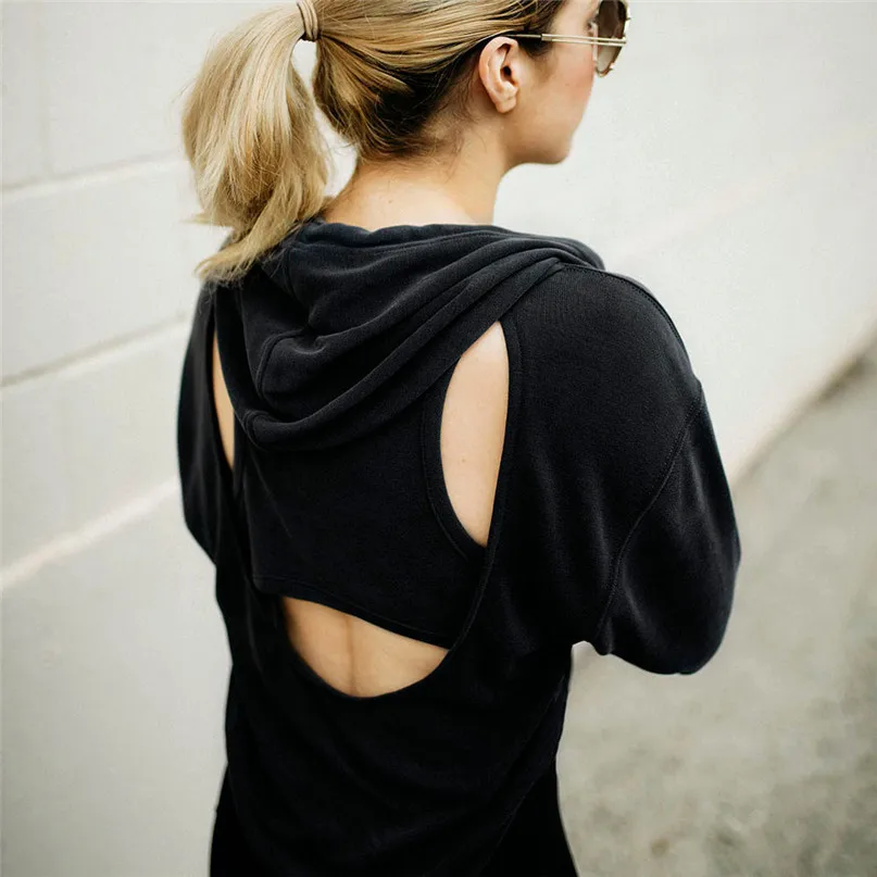 Casual Women  Yoga Top Blouse Shirt Hoodie Backless Sweatshirts Long Sleeve Sport Sports Running Long sleeve sportswear #3j05 (2)