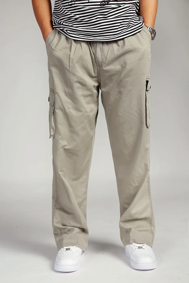 Мужские брюки большого размера, большие размеры 4xl 5xl 6xl, плюс летние мужские брюки с эластичным поясом и несколькими карманами, Длинные Мешковатые прямые брюки-карго для бега, мужские брюки