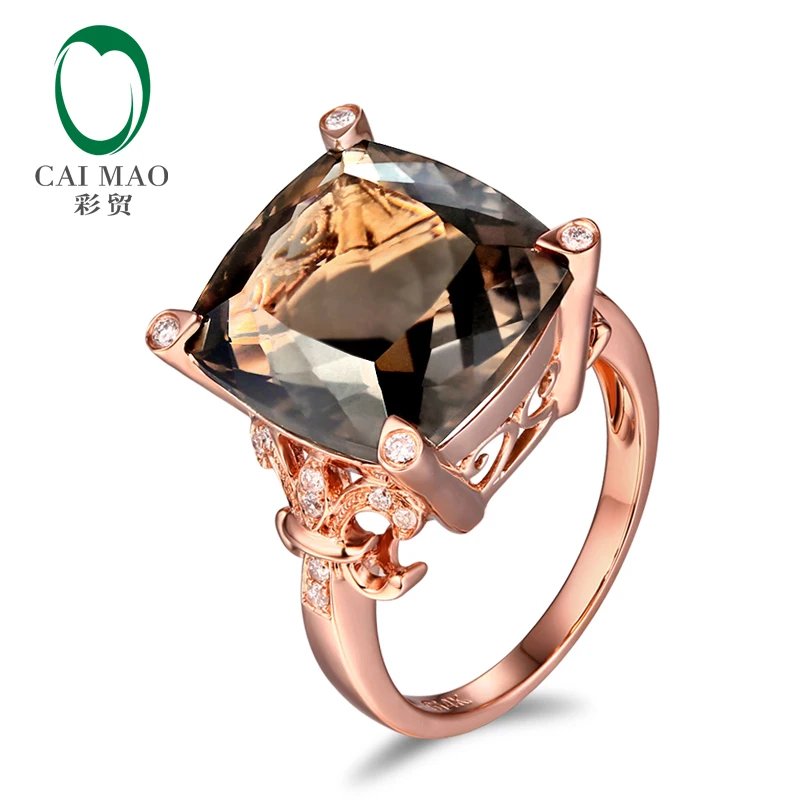 Кольцо для помолвки 14kt розовое золото 10.21ct дымчатый топаз 0.15ct натуральные