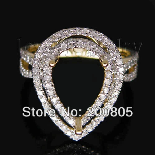 

Elegant Vintage Pear 8x11mm Solid 14Kt Yellow Gold Diamond Setting Ring SR0007