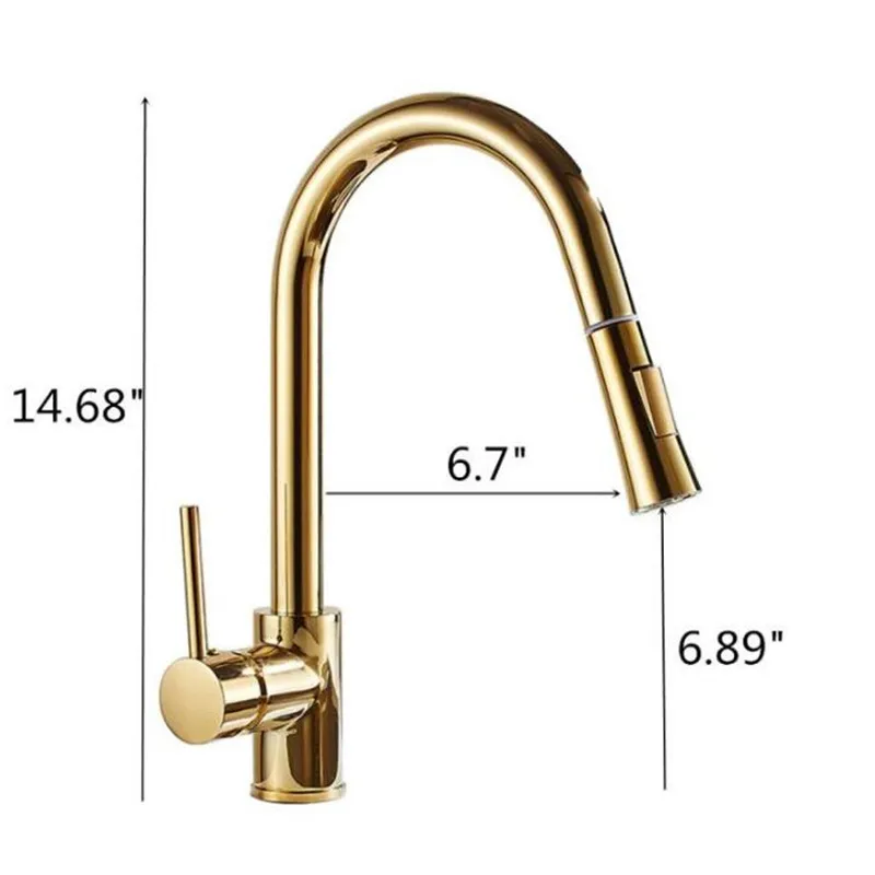  Chrome/Gold/Nickel Kitchen Faucets Silver Single Handle Pull Out Kitchen Tap Single Hole Rotating W - 32891136150