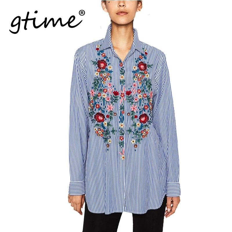 

GTIME Dropshipping Female Blouse Shirt Casual Blue Striped Shirt Autumn Winter Cool Long Sleeve Blouse Women Tops Blusas # WGT67
