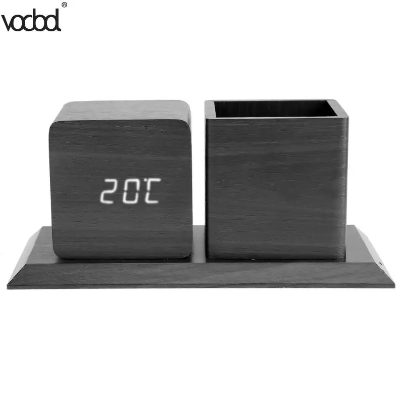 

Sound Control Alarm Clock Digital Electronic LED Clock Pencil Pen Holder Time Date Temp Display Desk Organizer Office Supplies