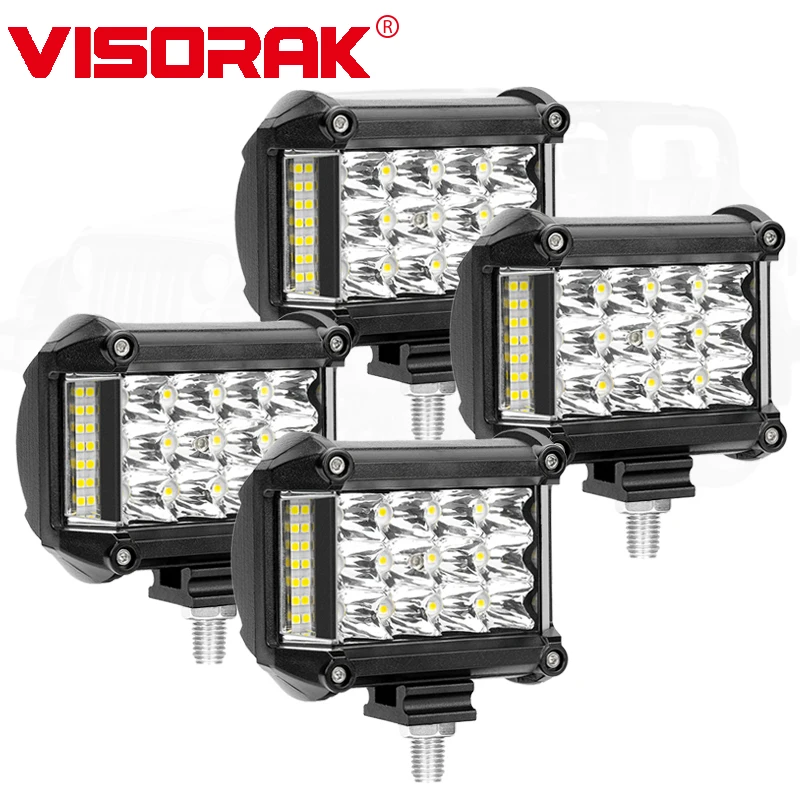

VISORAK 4pcs 4" 57w 3-Row LED Work Light Bar Spot Flood Offroad LED Light Bar 4WD 4x4 LED Beams For ATV Pickup Trailer 12V 24V