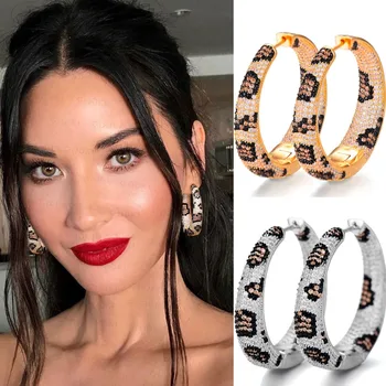 

GODKI Luxury Leopard Statement Big Hoop Earrings For Women Wedding Cubic Zircon CZ DUBAI Bridal Round Circle Hoop Earring 2019