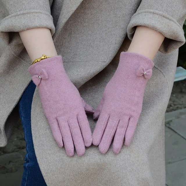 Fashion Elegant Female Velvet Wool Touch Screen Gloves Winter Warm Full Finger