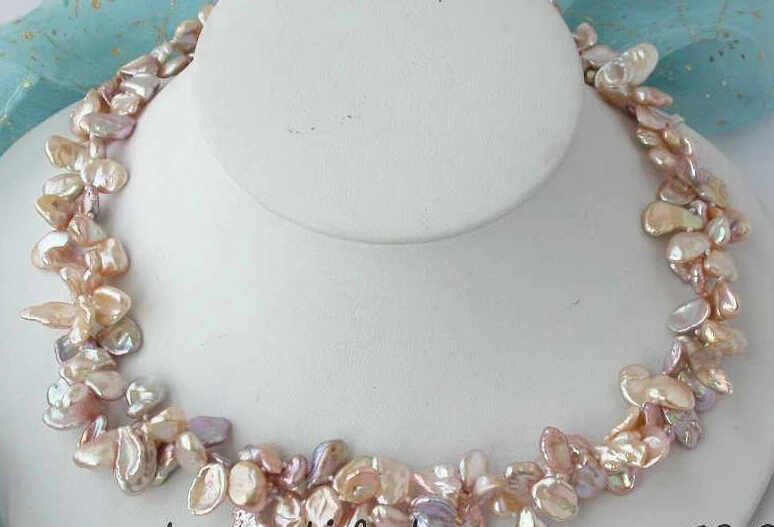 

z2506 NATURAL 2row 18" 12m baroque purple keshi reborn pearl necklace NEW