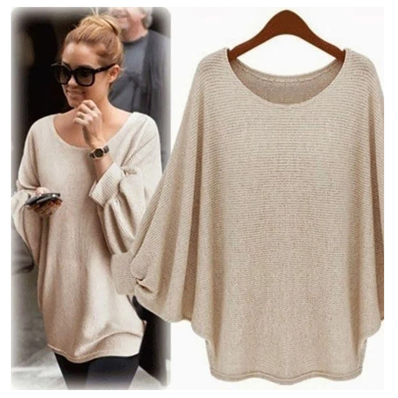

Awaytr Spring/Autumn Long Section Of Large Size Loose Blouse Round Neck Batwing Sleeve Thin Solid Thin Bottoming Sweatshirts