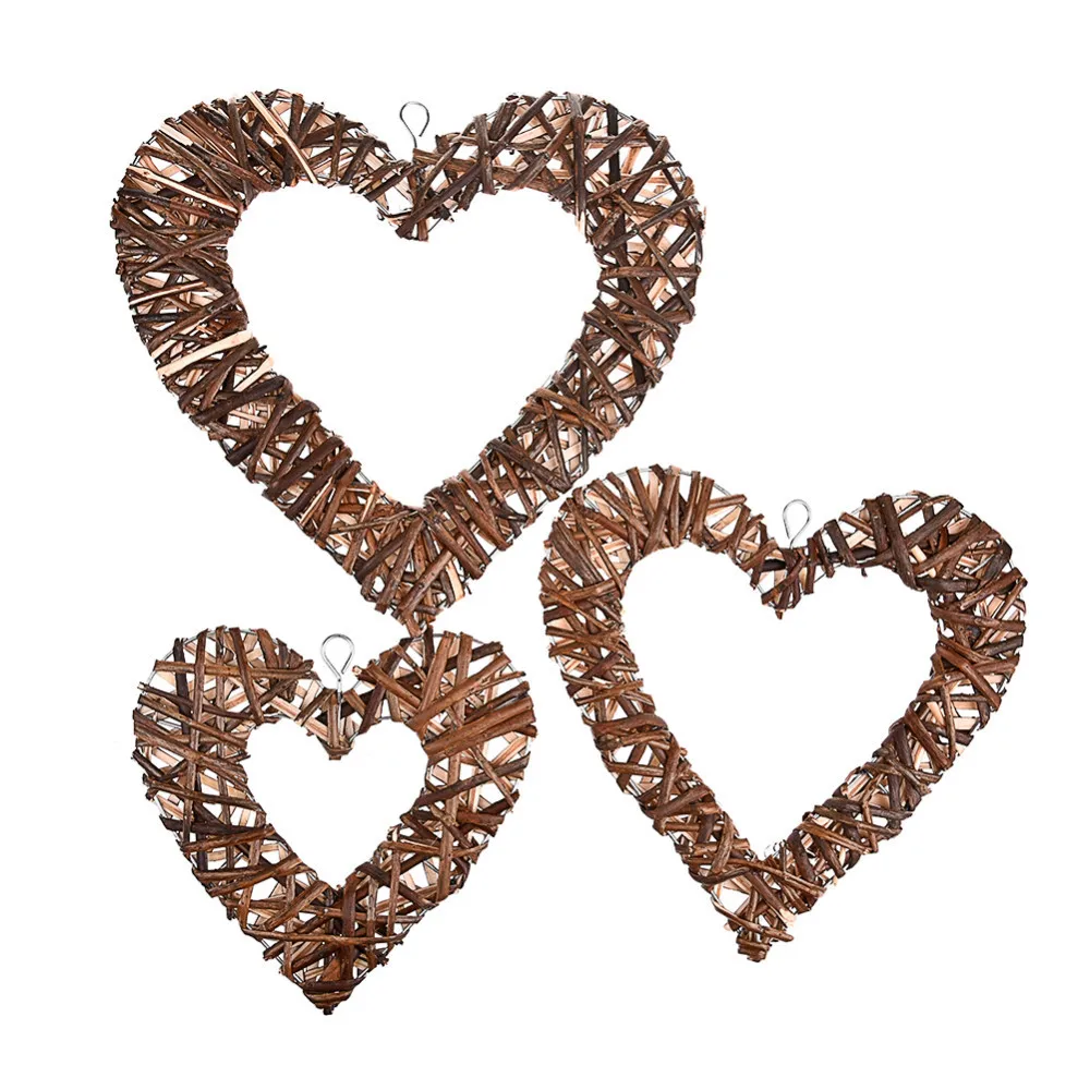 

3pcs/set Nordic Style Willow Heart-Shaped Handcraft Hanging Ornament Home Hanging Decor Garden Home Wedding Decoration Craft
