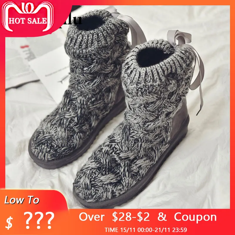 

Knitted winter women boots fashion warm snow boots winter ankle boots for women shoes botas femininas de inverno