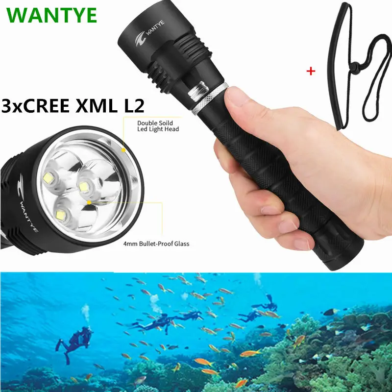 

2019 LED Diving Flashlight 3 x XM-L XM-L2 6000LM LED Flashlamp Torch 18650 3L2 Underwater Waterproof LED Lighting
