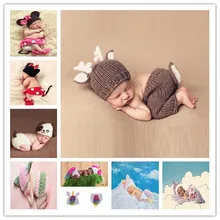 

Deer Set Design Newborn Baby Handmade Cartoon Costume Knitted Crochet photography props Newborn photo baby Caps Hats