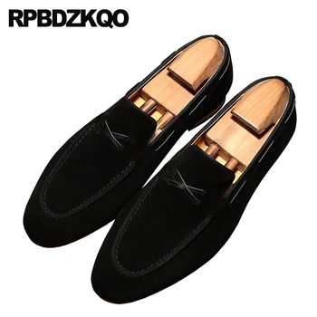 

Brand Men Formal Suede Shoes Chic Loafers British Style Genuine Leather Brown Flats Black Italy Slip On Driving Casual Italian