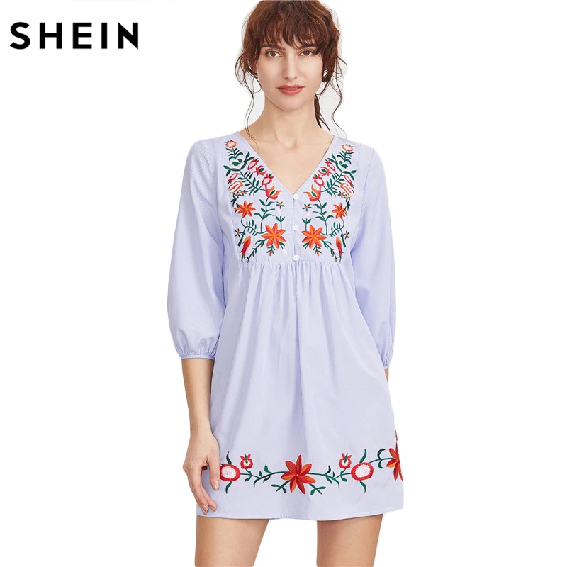 Embroidery Front V Neck Dress Embroidery Front V Neck Dress