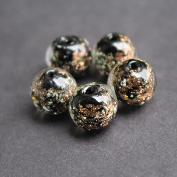 

10pcs/lot 10mm 12mm Lampwork Glass Beads Glass Luminous Beads Black Color With Shinning Sand for earring necklace making
