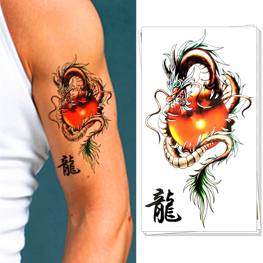 M Theory Red Dragon Ball Temporary Tattoos Body Art Flash ...