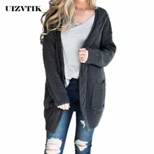 Повседневные трикотажные кардиганы размера плюс, женские теплые осенне-зимние пальто, женские свитера с длинным рукавом и открытой строчкой