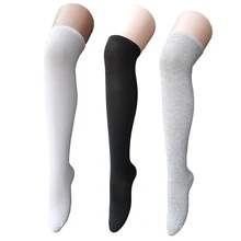 Женские спортсмены тонкие полосы Твердые бедра высокие колготки выше колена носки 3 пары белый+ черный+ серый