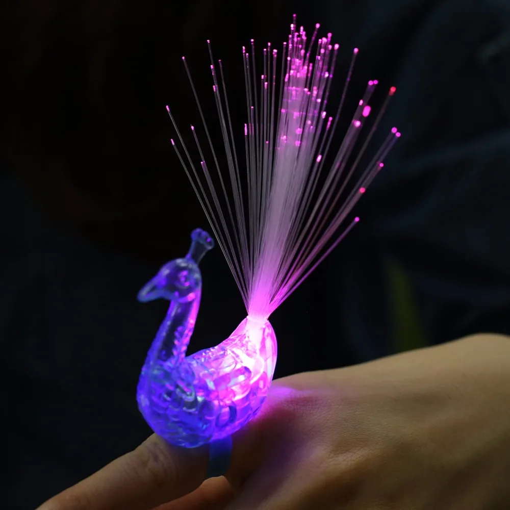 

Peacock Shape Festive Event Party Flashing Finger Light Colorful LED Light-up Rings Party Kids Toys for Children
