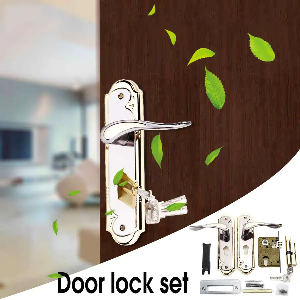 

1 Set Gold And Silver Aluminum Alloy Door Lock With Keys Dual Latch Handle For Front Back Door Lever Cylinder