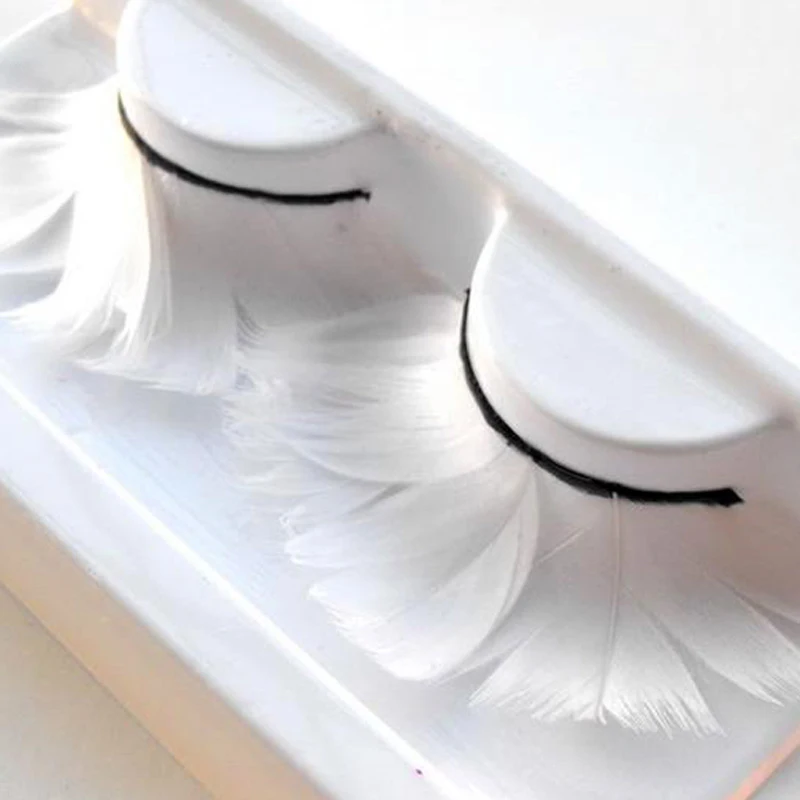 

2Pair Halloween Style White Feather Natural False Eyelashes Makeup Fake Eyelashes Pestanas Postizas Maquillaje
