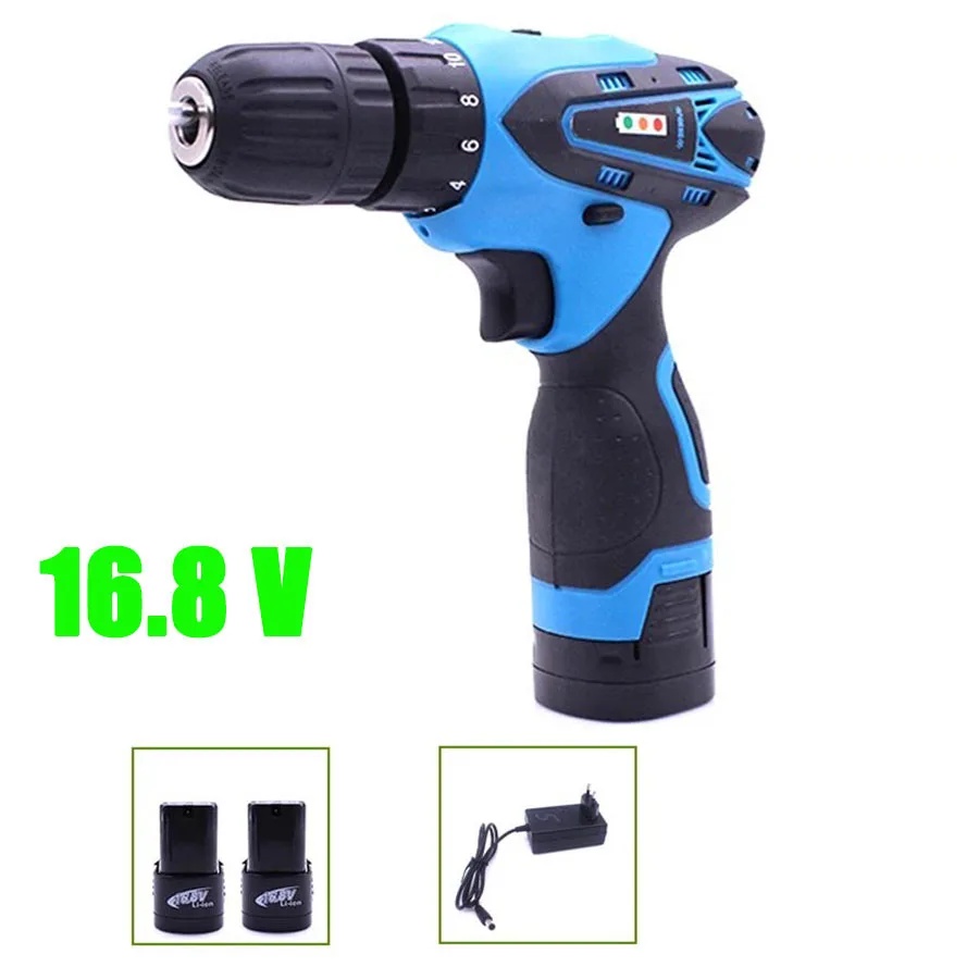 

VOTO 2*Battery Rechargeable Cordless Drill Electric Screwdriver Set Lithium Power Tools Screw Gun Driver 16.8V Blue With Case