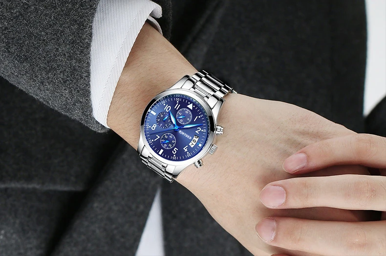 KINYUED Men Business Watch Luxury Top Brand Quartz Chronograph Waterproof Calendar Mens Watches Luminous Hands Relogio Masculino (2)