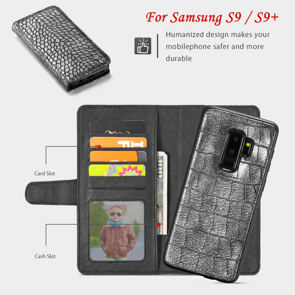

JohnDan For Samsung Galaxy S9 Plus S9+ Alligator Leather Wallet Card Detachable Magnet Flip Case For Samsung S9 S 9 Plus Cover