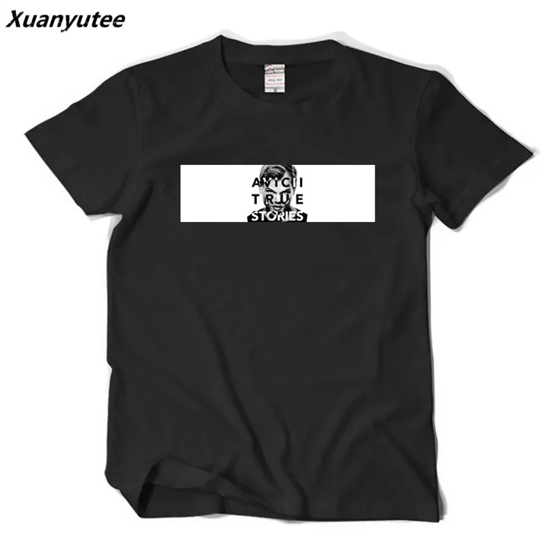 Xuanyutee диджей авичи истинные истории футболка Homme с принтом музыки хлопок с коротким рукавом o-образным вырезом ЕС 2XL Повседневная летняя футболка для влюбленных Мужчин