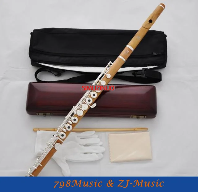 

Pure hand made Boxwood Wooden Flute 17 Hole Silver C keys B Foot Wood Case