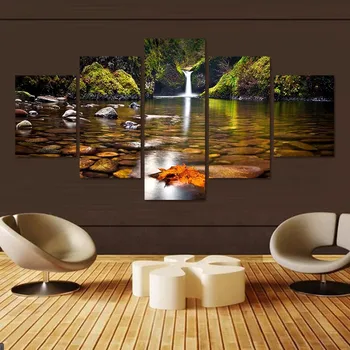 

Wall Art Home Decoration For Living Room 5 Panel Landscape Waterfall Canvas Painting Modular Picture Modern Printing Type