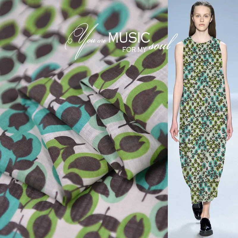 

leaf pattern soft silk cotton sheer fabric dress sewing tissu