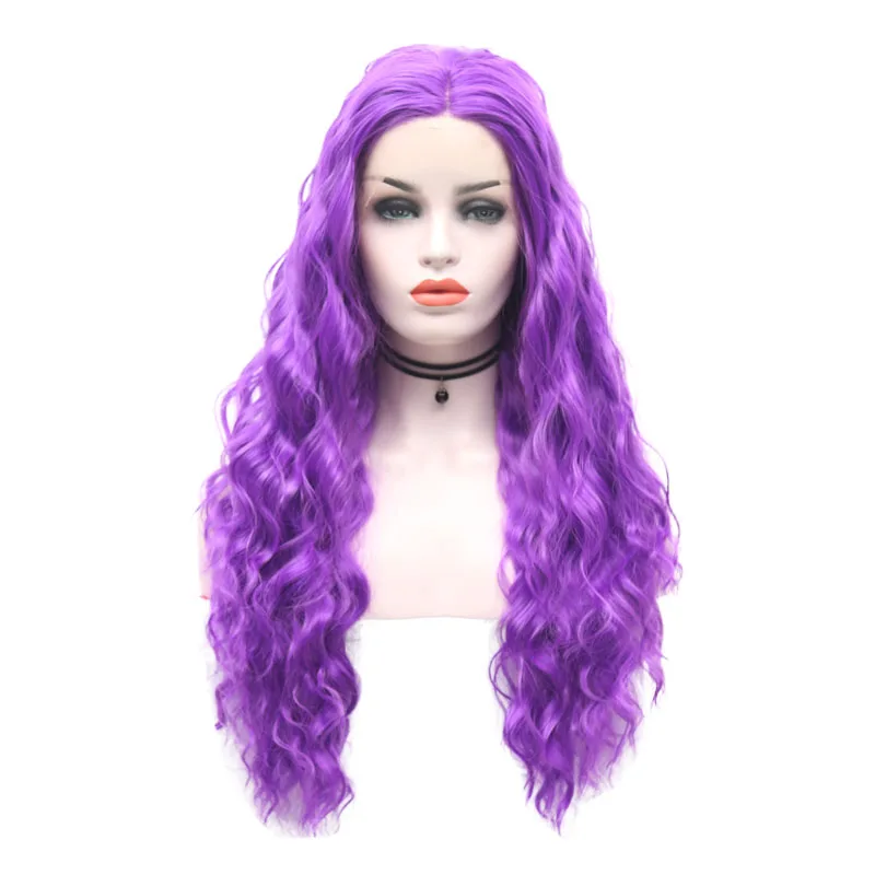 JOY& beauty синтетический парик на кружеве Фиолетовый красивый длинный волнистый парик на кружеве высокотемпературные волокна кружевные передние парики для женщин парики