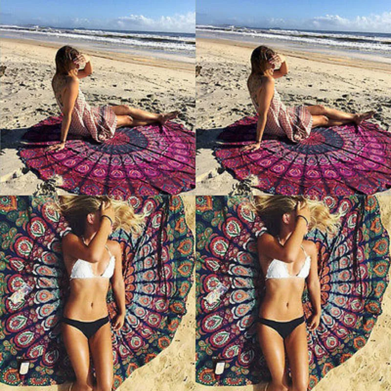 

Indian Yoga Blankets Round Mandala Tapestry Wall Hanging Throw Towel Beach Yoga Mat Decor LXC