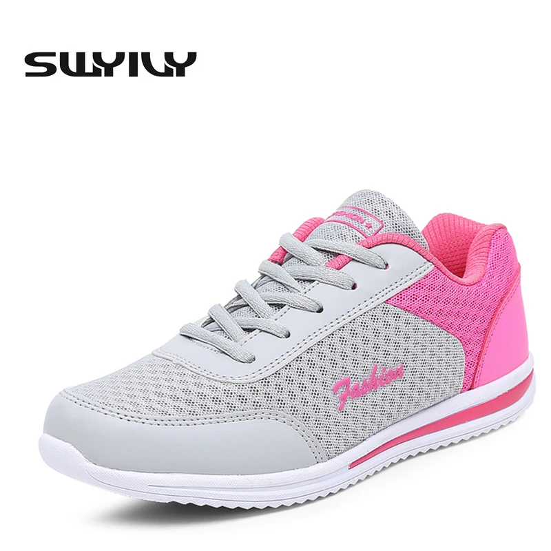 Mesh Breathable Women Running Shoes Mixed Color Lacing Flat Heel Light Weight Comfortable Women Sneakers 2017 New Sports Shoes
